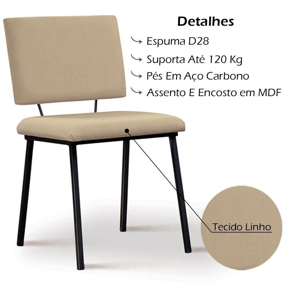 Cadeira Estofada Base Em Aço F38 Linho Bege Dmobiliario Bege - 5