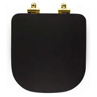 Assento Poliester Soft Close Piano Preto Fosco Para Vaso Deca Com Ferragem Dourada