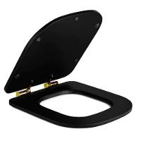 Assento Poliester Soft Close Piano Preto Fosco Para Vaso Deca Com Ferragem Dourada - 6