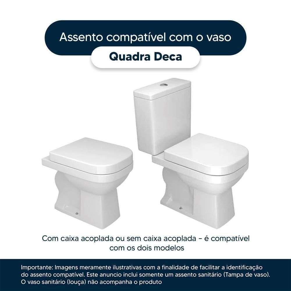 Assento Sanitário Poliéster Antibacteriano Quadra Branco Para Vaso Deca Com Ferragem Dourada - 8