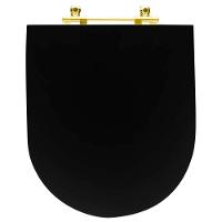 Assento Sanitário Poliéster Luxo Carrara Preto Fosco Para Vaso Deca Com Ferragem Dourada - 7