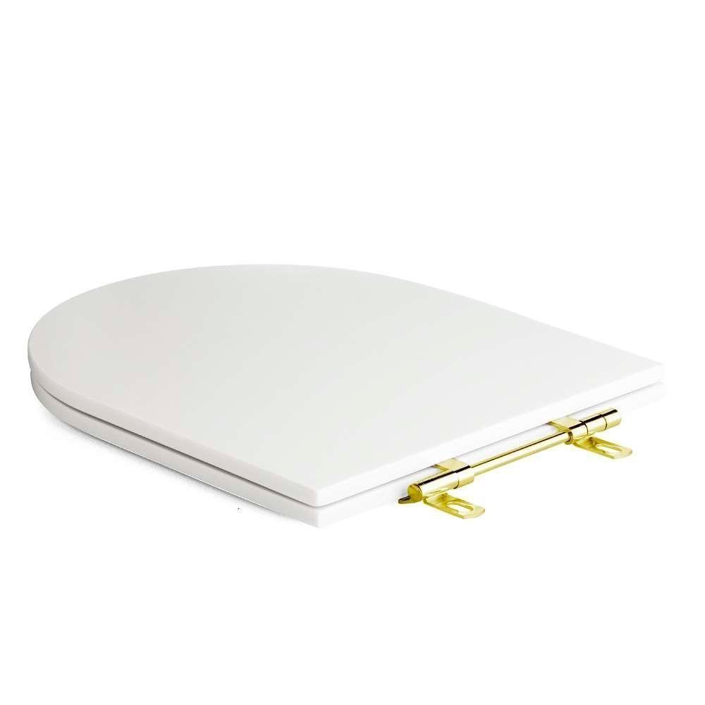 Assento Sanitário Poliéster Antibacteriano Link Lk Branco Para Vaso Deca Com Ferragem Dourada - 8