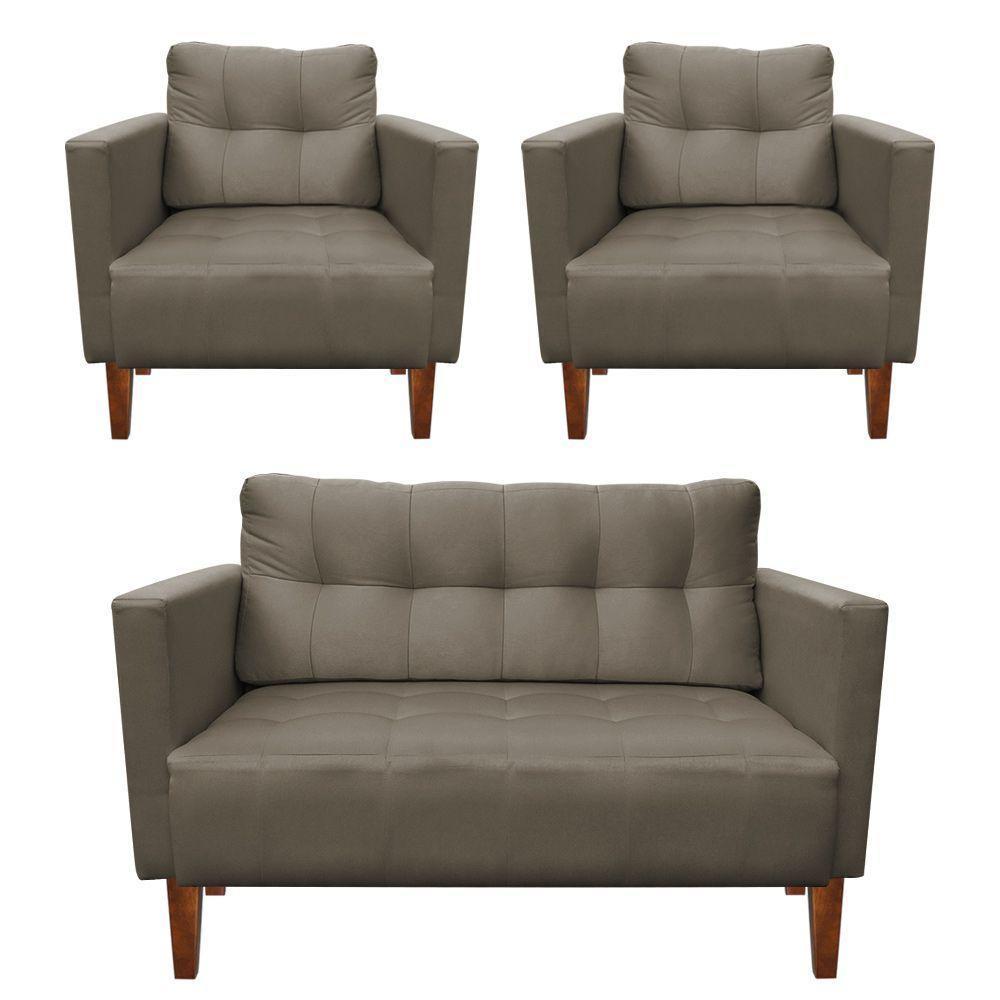 Kit Sofá Retrô 2 Lugares E 02 Poltronas Marrom Rato - 1