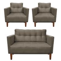 Kit Sofá Retrô 2 Lugares E 02 Poltronas Marrom Rato - 1