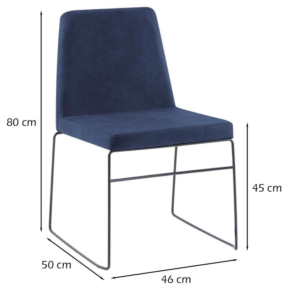 Cadeira Estofada Base Em Aço F41 Linho Azul Marinho Dmobilia - 5