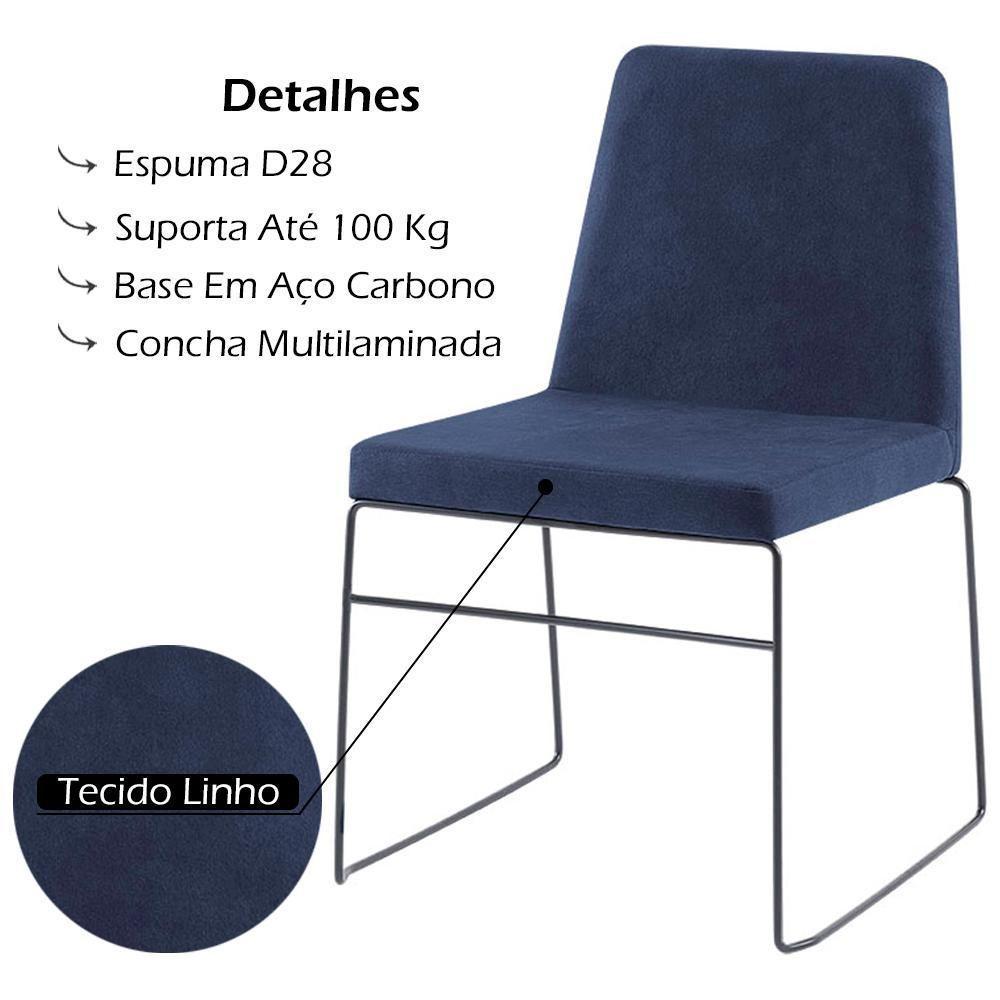Cadeira Estofada Base Em Aço F41 Linho Azul Marinho Dmobilia - 6