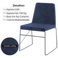 Cadeira Estofada Base Em Aço F41 Linho Azul Marinho Dmobilia - 6