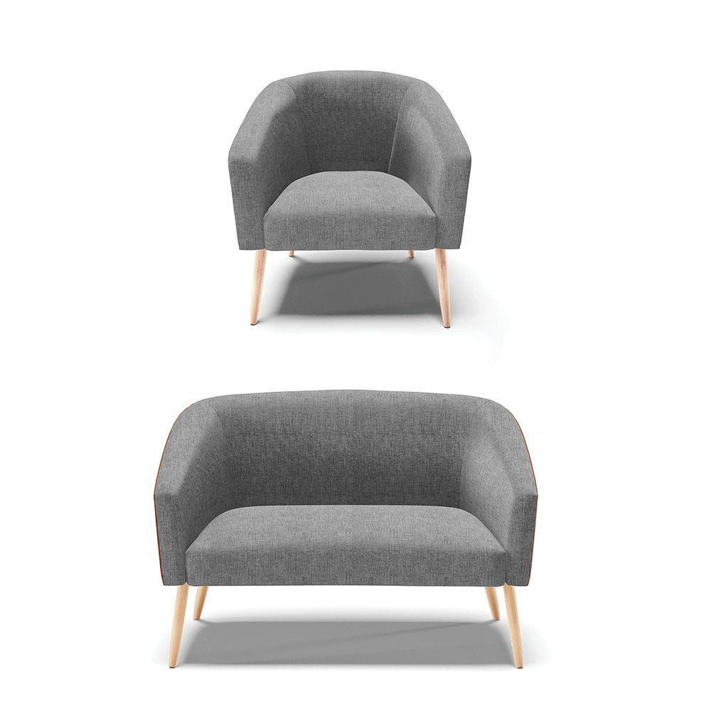 Kit 1 Namoradeira E 1 Poltrona Nozes Com Linho Grafite A26 - 1