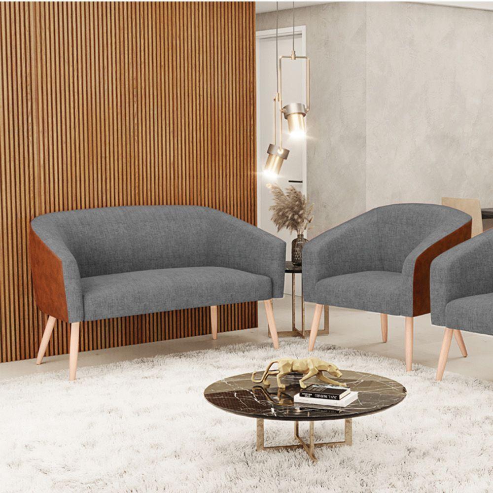 Kit 1 Namoradeira E 1 Poltrona Nozes Com Linho Grafite A26 - 8