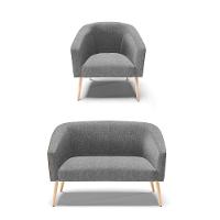 Kit 1 Namoradeira E 1 Poltrona Nozes Com Linho Grafite A26 - 1