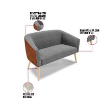 Kit 1 Namoradeira E 1 Poltrona Nozes Com Linho Grafite A26 - 5