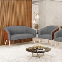 Kit 1 Namoradeira E 1 Poltrona Nozes Com Linho Grafite A26 - 8