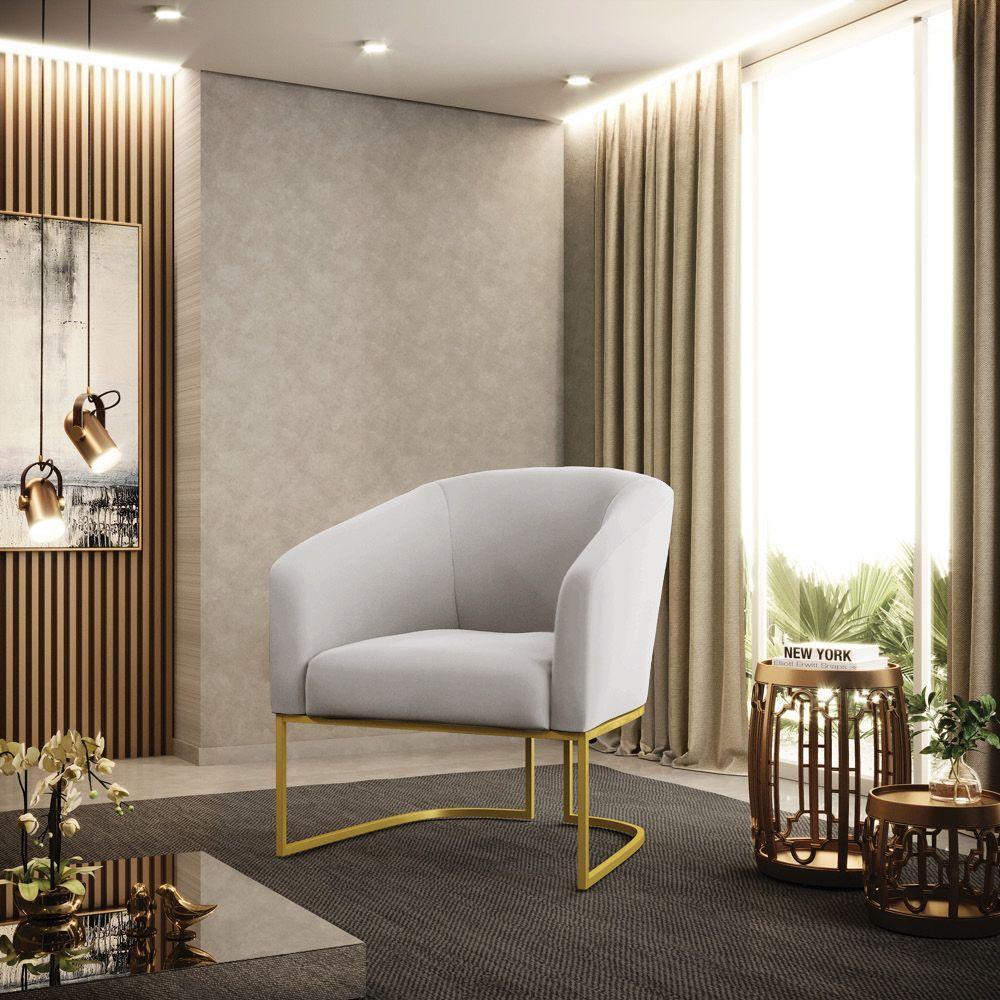 Kit 02 Poltronas Stella Veludo Cinza Base Metálica Industrial Dourado - D'rossi - 1