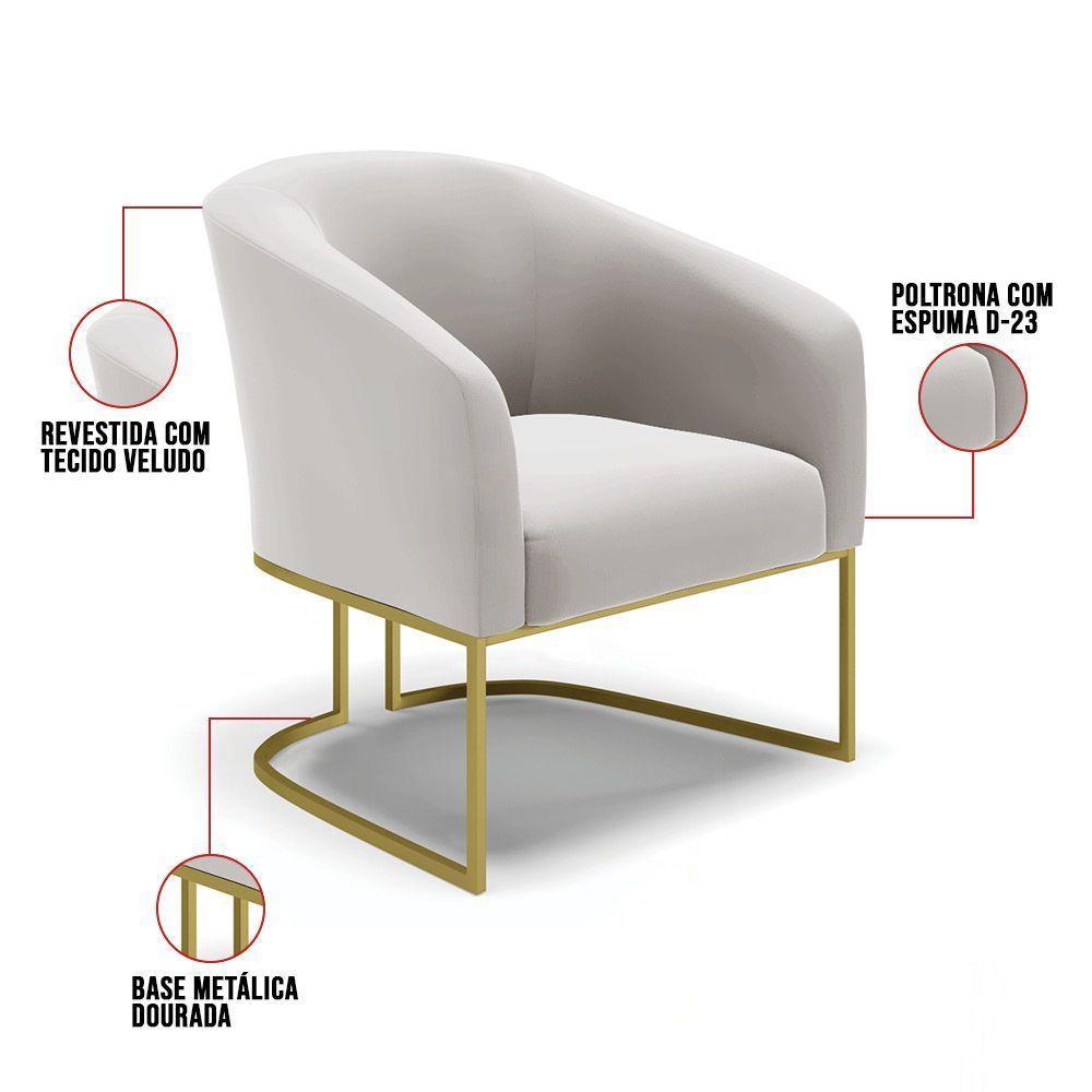 Kit 02 Poltronas Stella Veludo Cinza Base Metálica Industrial Dourado - D'rossi - 3