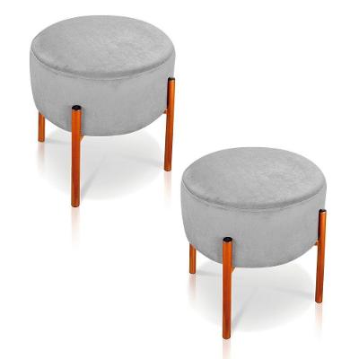 Kit 02 Puffs Iron Suede Cinza Base Metálica Cobre - D´rossi