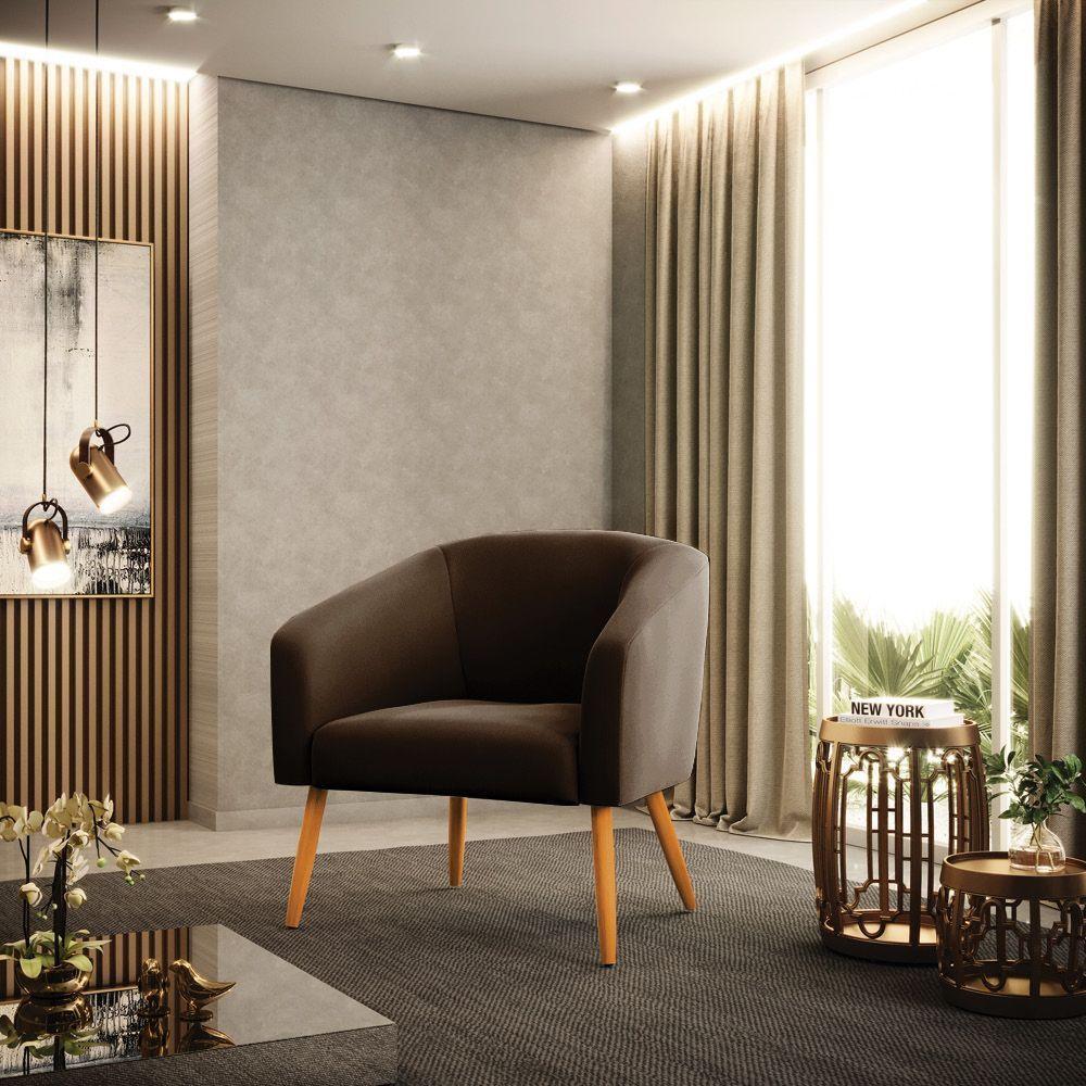 Kit 02 Poltronas Stella Suede Pés Palito Castanho - D'rossi Cor Marrom - 8