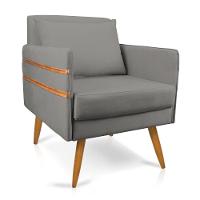 Poltrona Mari Suede Grafite Pés Palito Castanho - D'rossi - 1