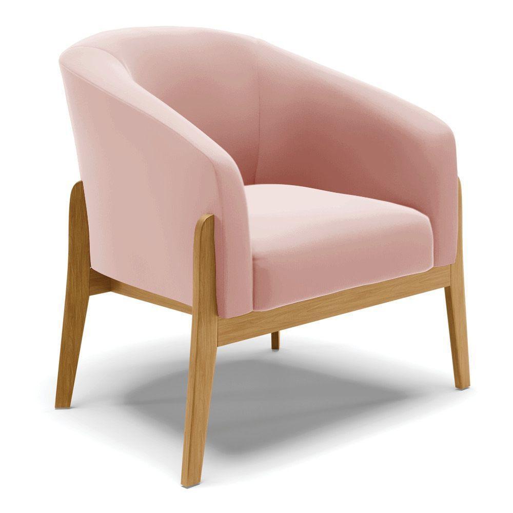 Poltrona Stella Veludo Base Madeira Castanho - D'rossi Cor Rose - 1