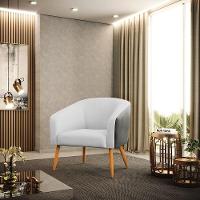 Poltrona Corano Preto Com Linho Cinza Pés Palito Castanho - 7