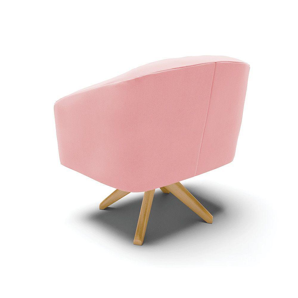 Poltrona Giratória Stella Suede Base Madeira Ma30 - D'rossi Cor Rosa Bebê - 5