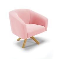 Poltrona Giratória Stella Suede Base Madeira Ma30 - D'rossi Cor Rosa Bebê - 1