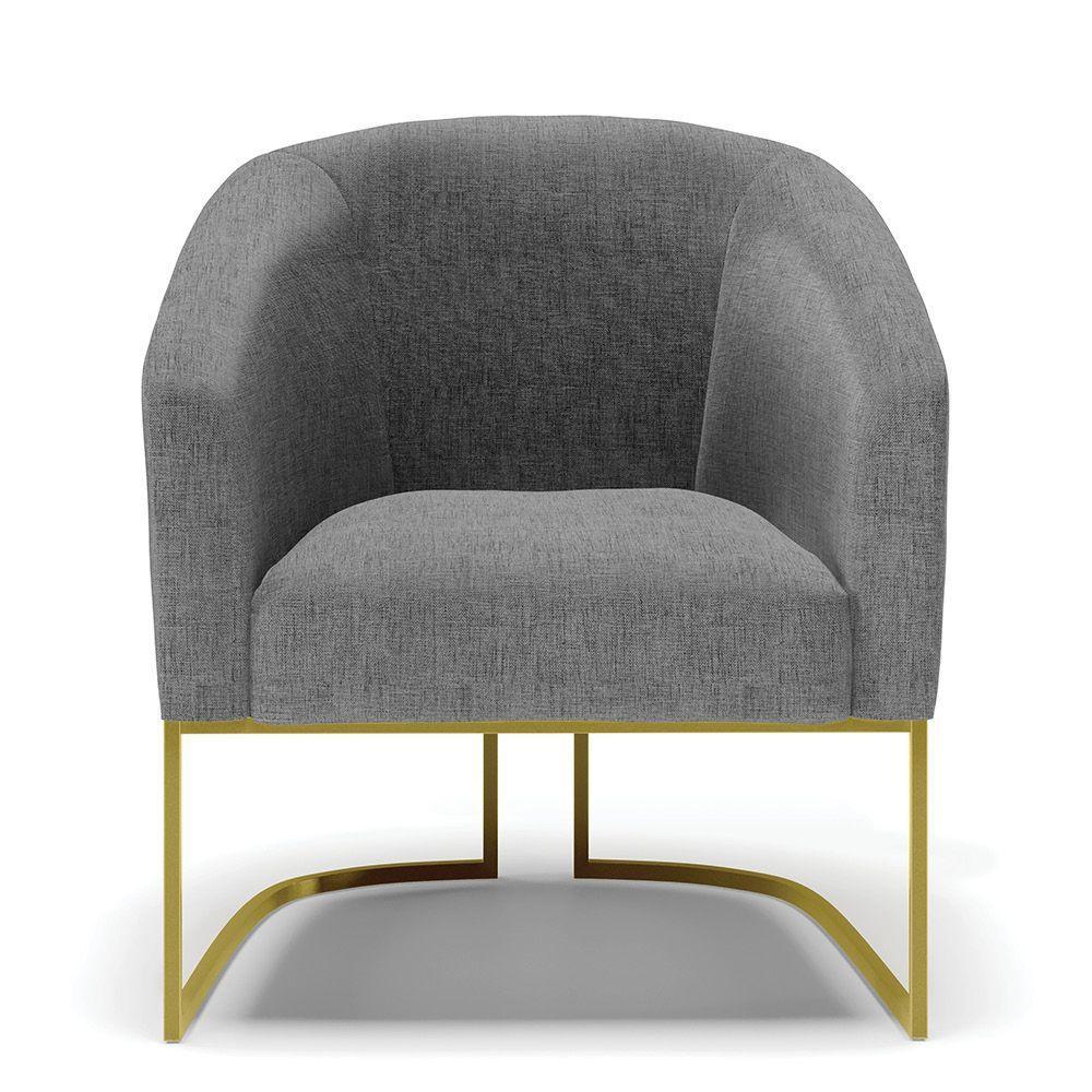 Kit 02 Poltronas Linho Grafite A26 Base Industrial Dourada - 7