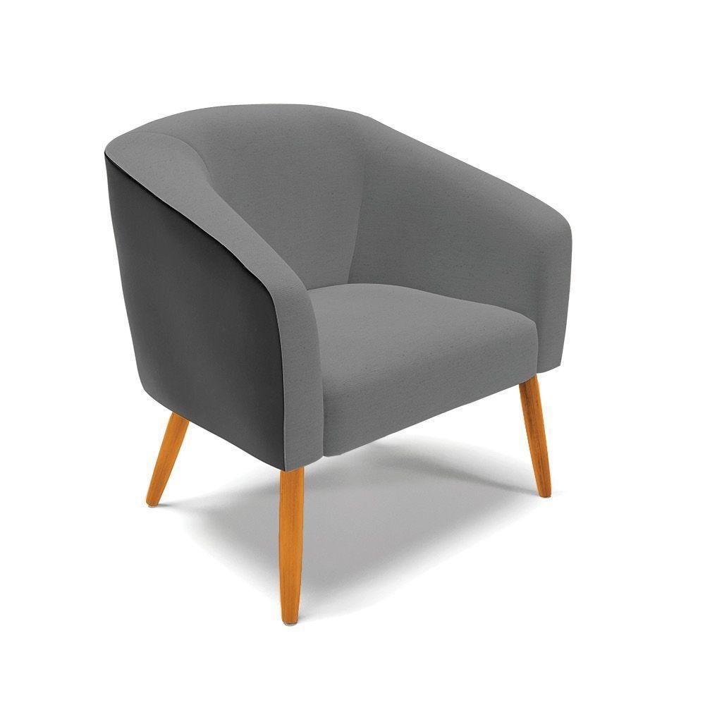 Poltrona Corano Preto Com Linho Grafite Pés Palito Castanho - 1