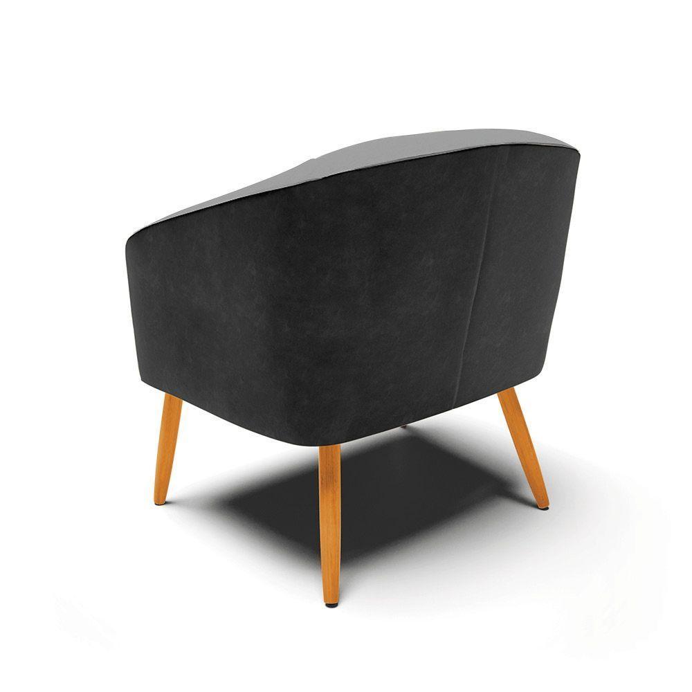 Poltrona Corano Preto Com Linho Grafite Pés Palito Castanho - 4