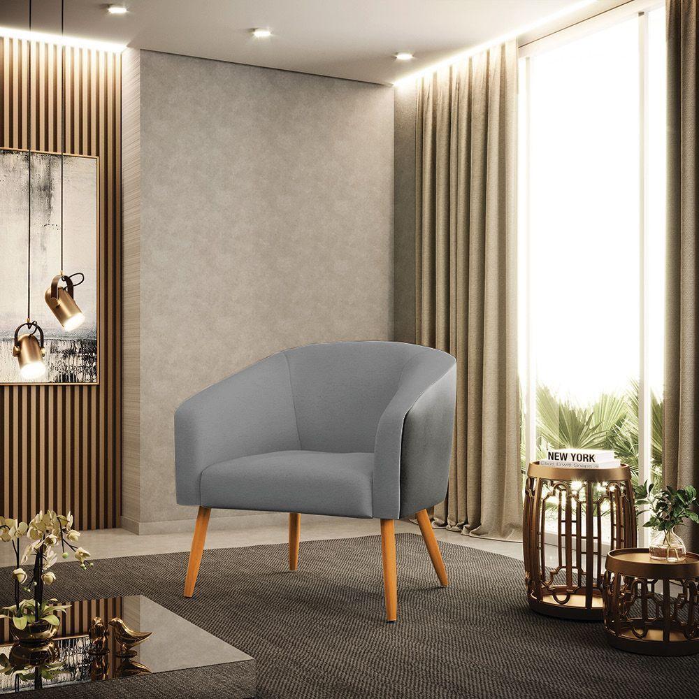 Poltrona Corano Preto Com Linho Grafite Pés Palito Castanho - 7