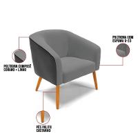 Poltrona Corano Preto Com Linho Grafite Pés Palito Castanho - 3