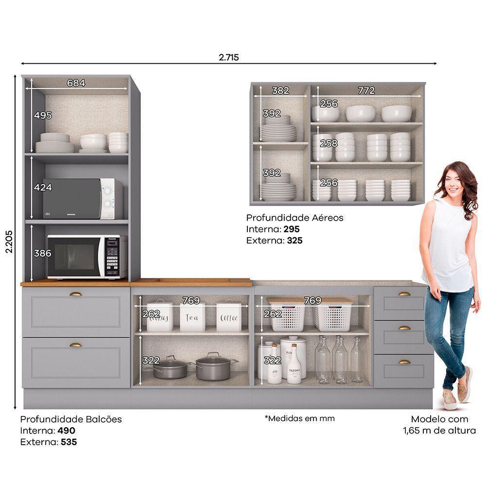 Cozinha Completa 4 Peças Com Aéreo 3 Portas Amy Casa 812 Cinza - 4