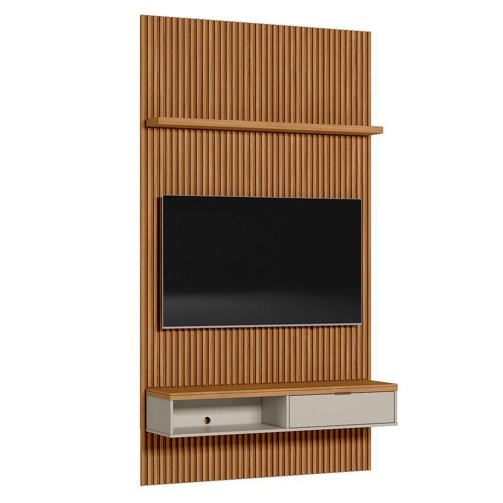 Painel Ripado Marisa Com 1 Nicho Com Tampo Engrossado E 1 Prateleira Nature E Off White 140x250 Cm - 1