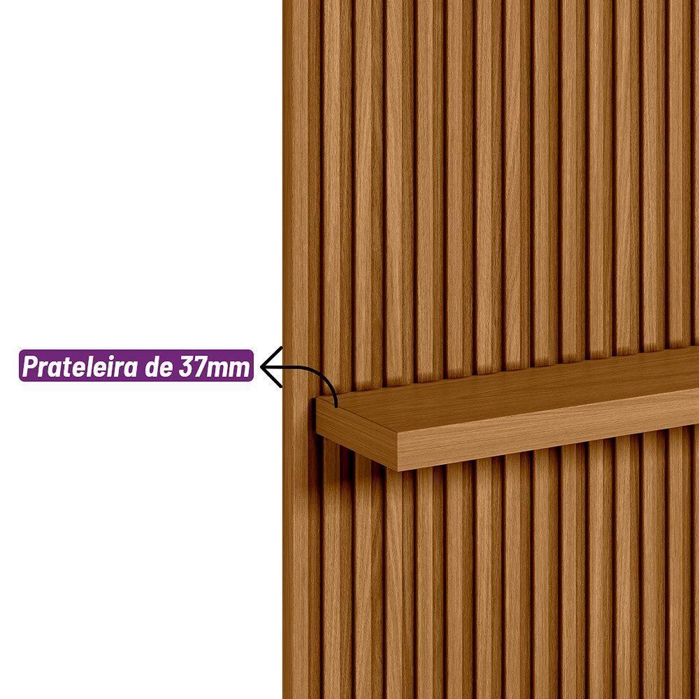 Painel Ripado Marisa Com 1 Nicho Com Tampo Engrossado E 1 Prateleira Nature E Off White 140x250 Cm - 4