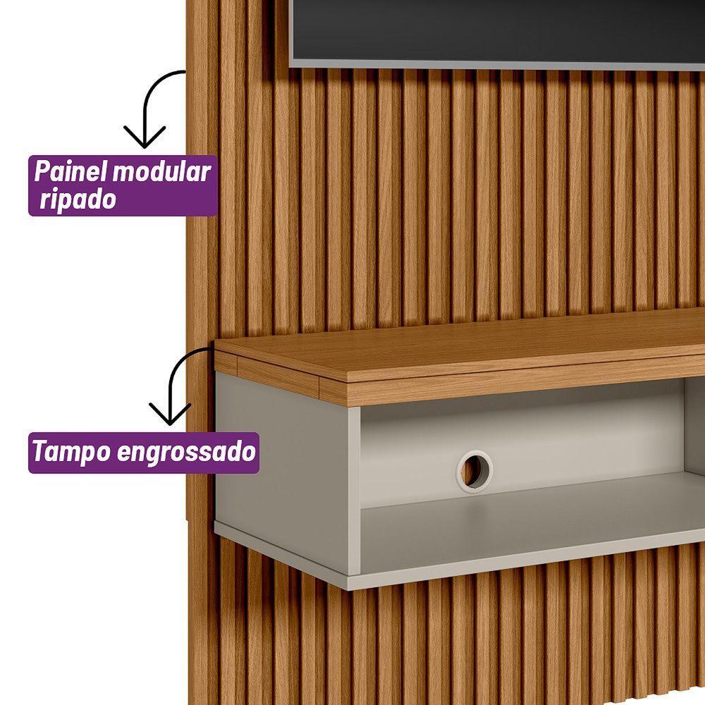 Painel Ripado Marisa Com 1 Nicho Com Tampo Engrossado E 1 Prateleira Nature E Off White 140x250 Cm - 5