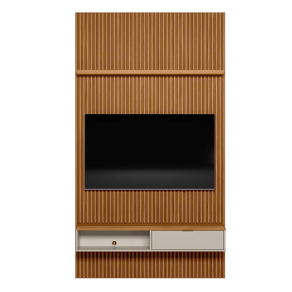 Painel Ripado Marisa Com 1 Nicho Com Tampo Engrossado E 1 Prateleira Nature E Off White 140x250 Cm - 8