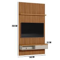 Painel Ripado Marisa Com 1 Nicho Com Tampo Engrossado E 1 Prateleira Nature E Off White 140x250 Cm - 2