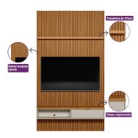 Painel Ripado Marisa Com 1 Nicho Com Tampo Engrossado E 1 Prateleira Nature E Off White 140x250 Cm - 3