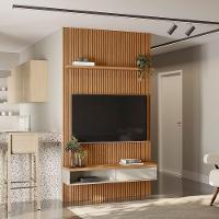 Painel Ripado Marisa Com 1 Nicho Com Tampo Engrossado E 1 Prateleira Nature E Off White 140x250 Cm - 9