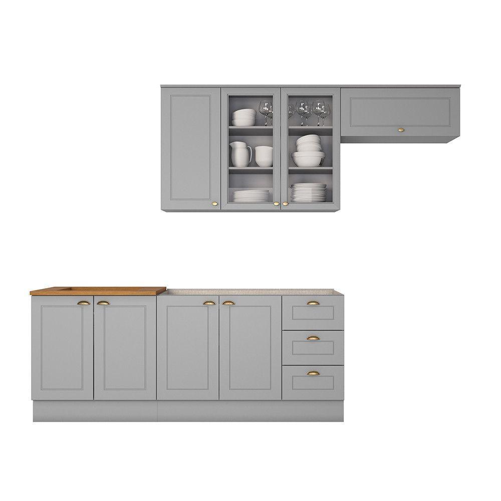 Cozinha Compacta Com Aéreo Para Geladeira Amy Casa 812 Cinza - 2