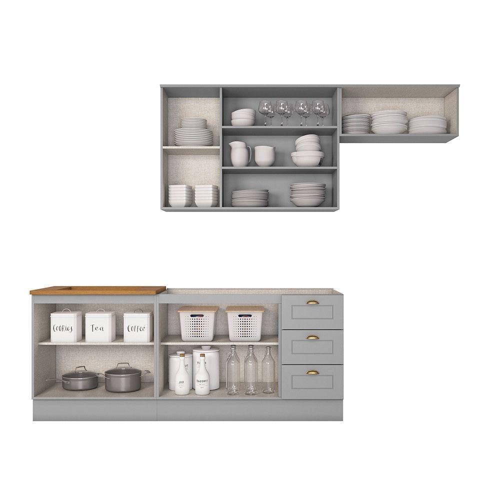 Cozinha Compacta Com Aéreo Para Geladeira Amy Casa 812 Cinza - 3