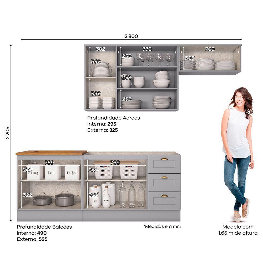 Cozinha Compacta Com Aéreo Para Geladeira Amy Casa 812 Cinza - 4