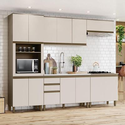 Cozinha Compacta Évelin 13 Portas 2 Gavetas MDF 271.5cm Bege com Torre Quente