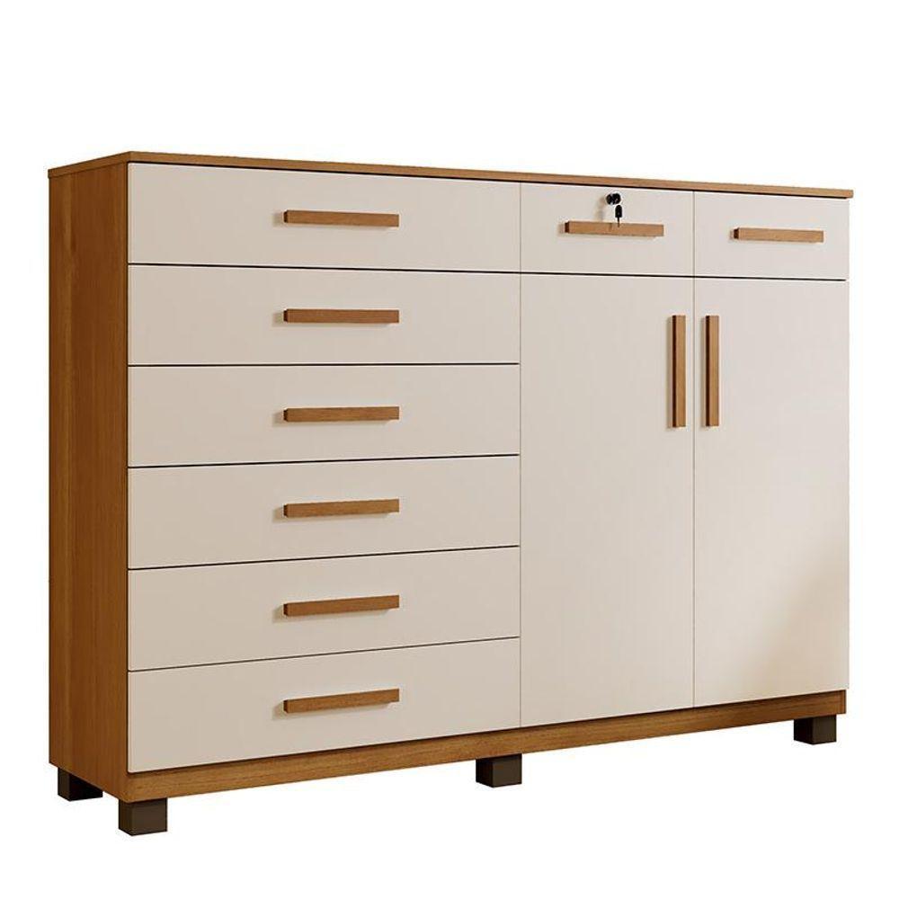 Comoda New Triunfo Quarto Com 8 Gavetas E 2 Portas Cinamomo/off White Cinamomo/off White - 1