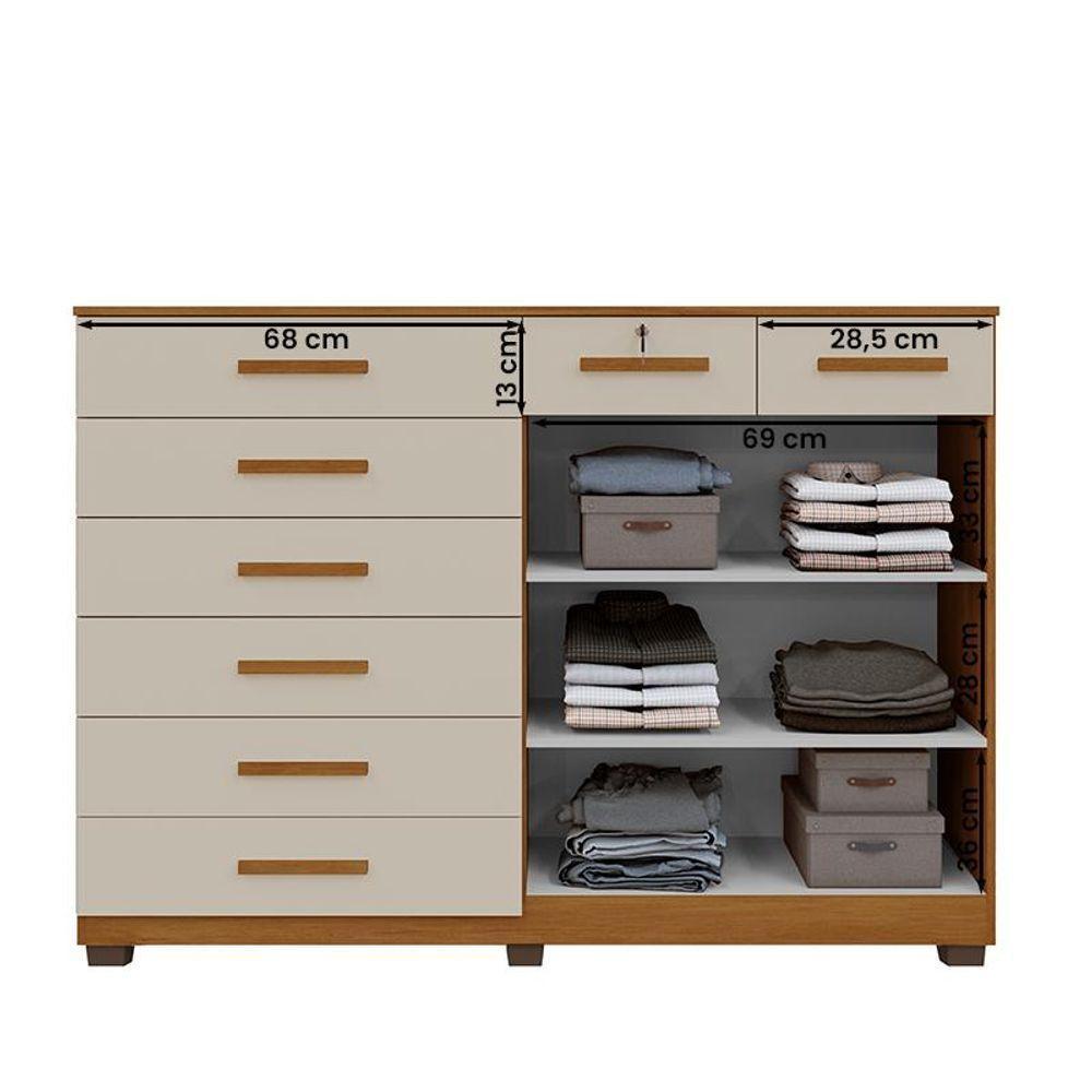 Comoda New Triunfo Quarto Com 8 Gavetas E 2 Portas Cinamomo/off White Cinamomo/off White - 2
