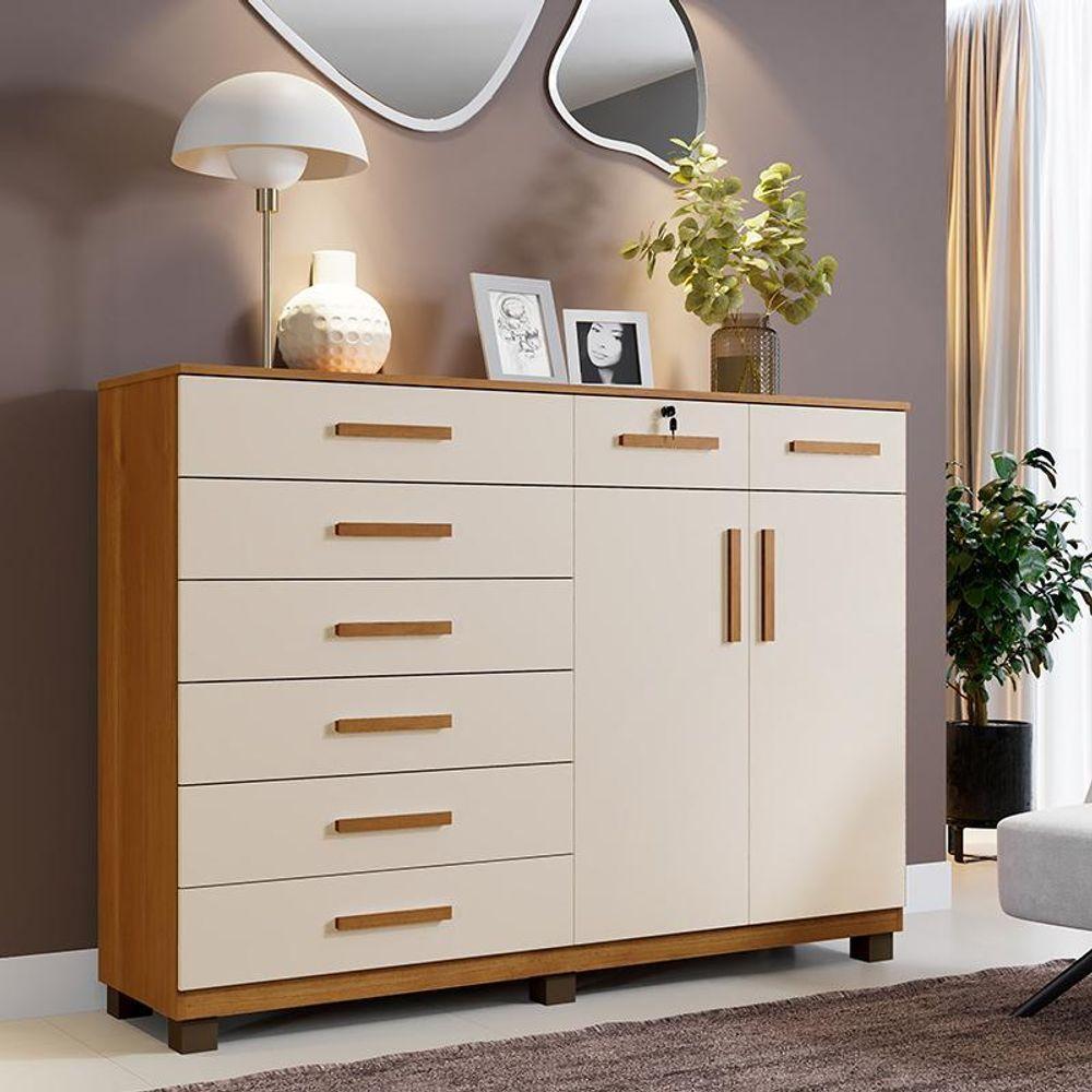 Comoda New Triunfo Quarto Com 8 Gavetas E 2 Portas Cinamomo/off White Cinamomo/off White - 3