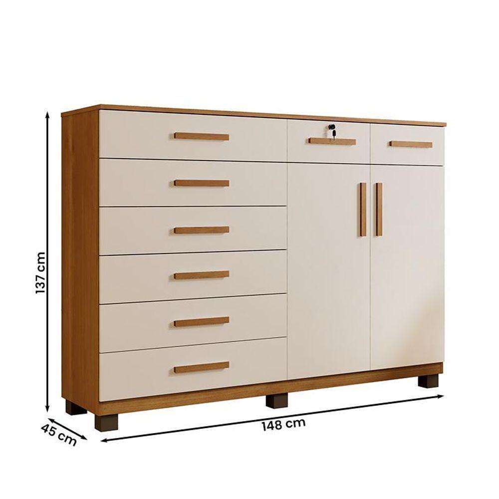 Comoda New Triunfo Quarto Com 8 Gavetas E 2 Portas Cinamomo/off White Cinamomo/off White - 4