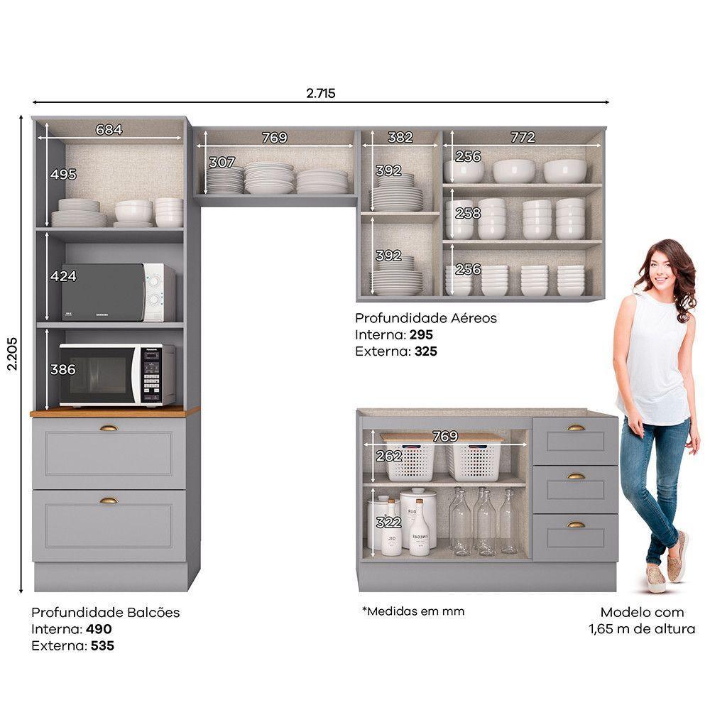 Cozinha Compacta 4 Peças Com Paneleiro Torre Quente Amy Casa 812 Cinza - 4