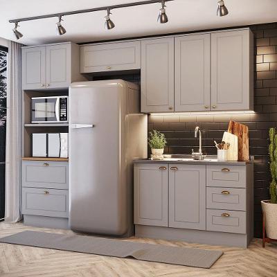 Cozinha Compacta Amy 8 Portas 5 Prateleiras MDF Cinza Casa 812