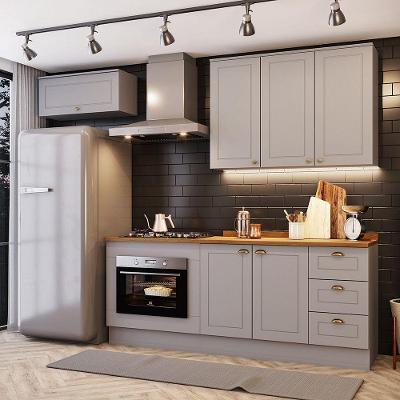 Cozinha Compacta Amy 6 Portas 4 Prateleiras em MDF Cinza Casa 812