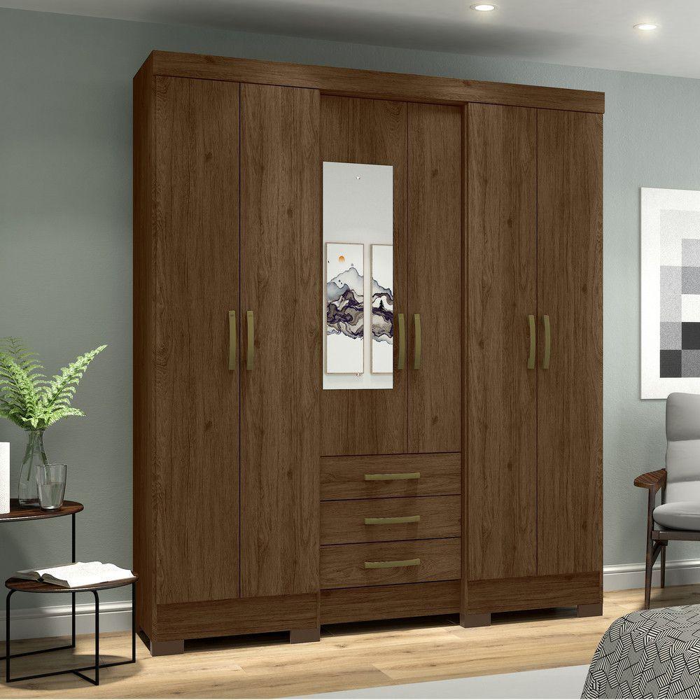 Guarda Roupa Solteiro 06 Portas E 3 Gavetas B23 Briz Castanho - 1